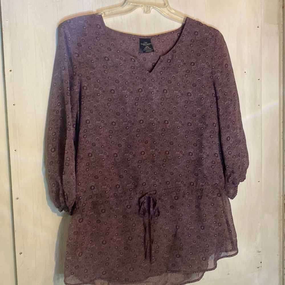Faded Glory Purple Paisley Sheer Sz L Drawstring Top- New W/Out tags